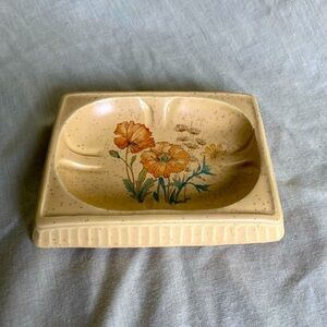 POTTERY CRAFT USA SOAP DISH Speckled Beige Floral vintage